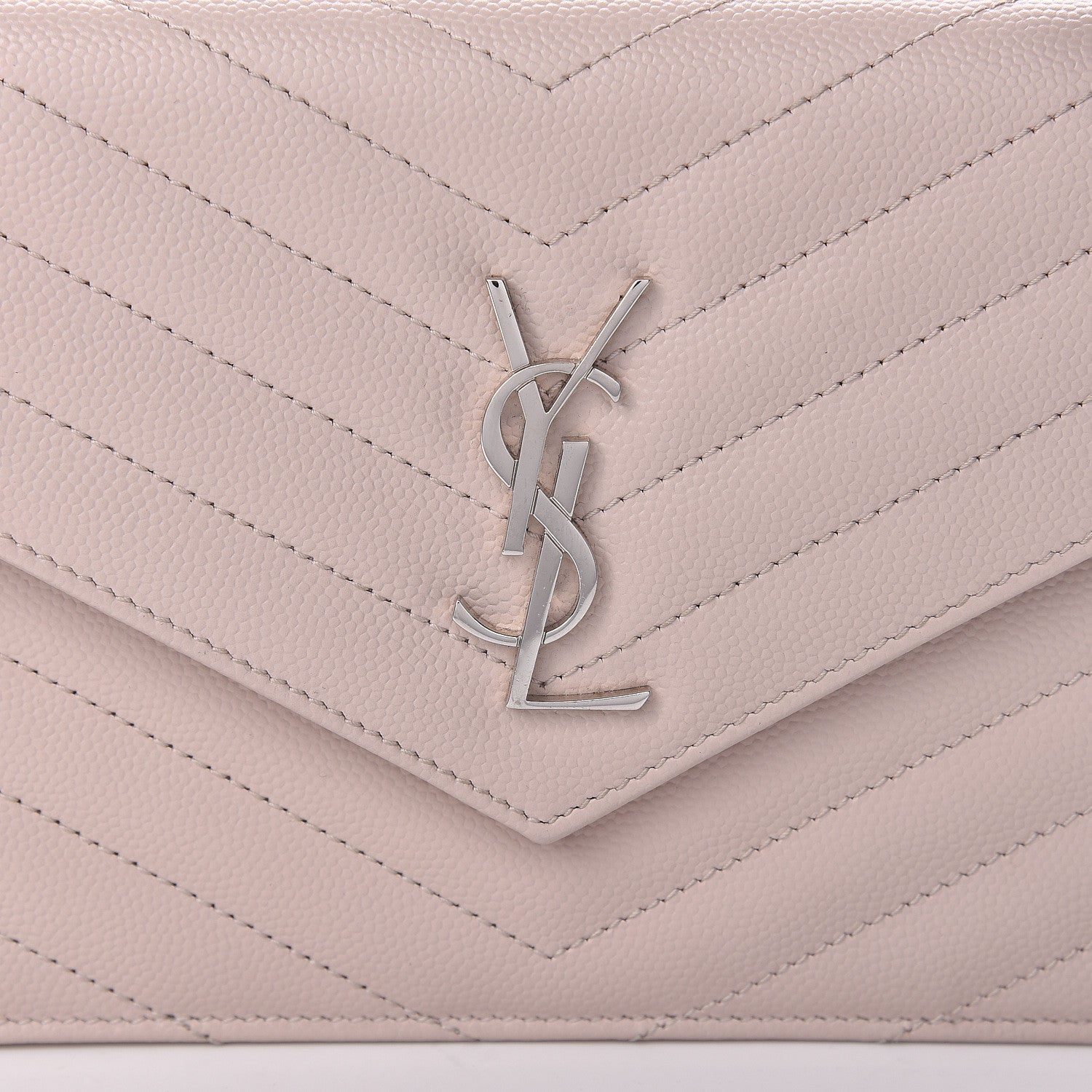 Saint Laurent Grain De Poudre Matelasse Chevron Monogram Envelope Chain Wallet Marble Pink 10 of 11