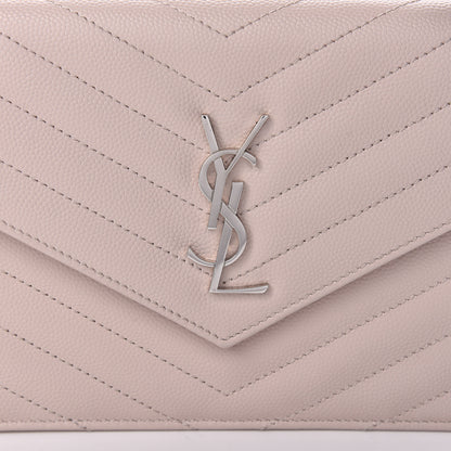 Saint Laurent Grain De Poudre Matelasse Chevron Monogram Envelope Chain Wallet Marble Pink 10 of 11
