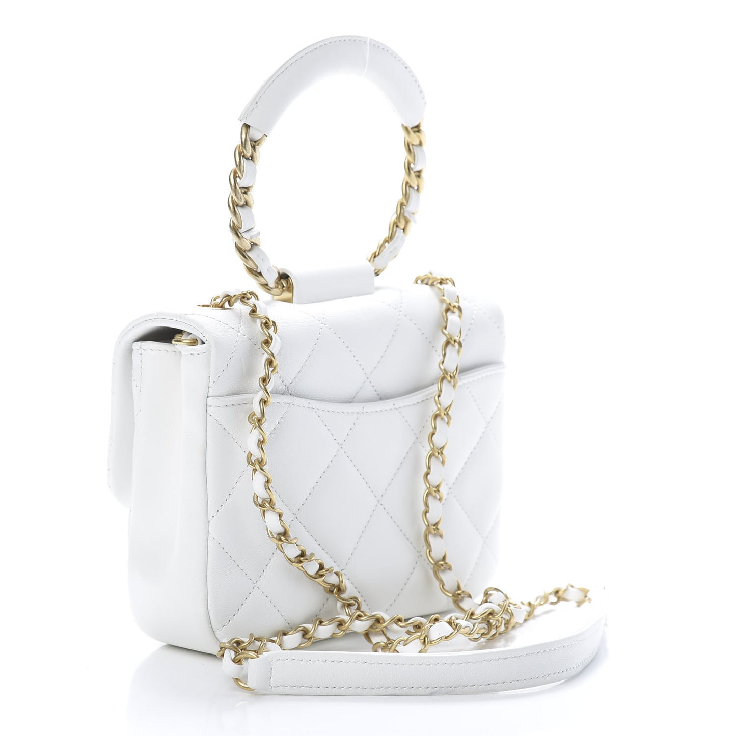 Lambskin Quilted Small Circular Handle Bag White