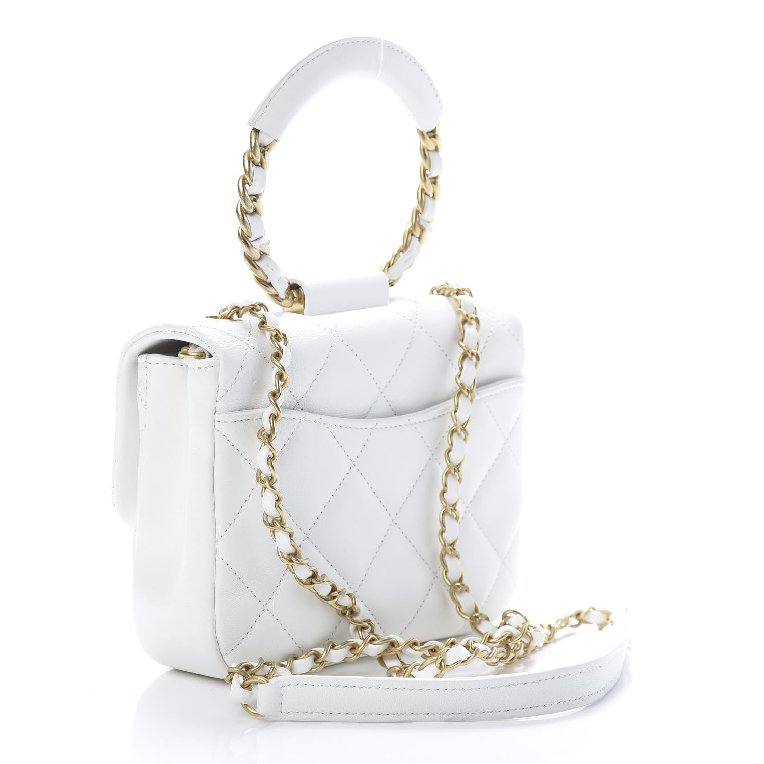 Chanel Lambskin Quilted Small Circular Handle Bag White 2 of 10