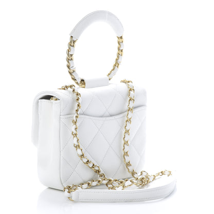 Chanel Lambskin Quilted Small Circular Handle Bag White 2 of 10