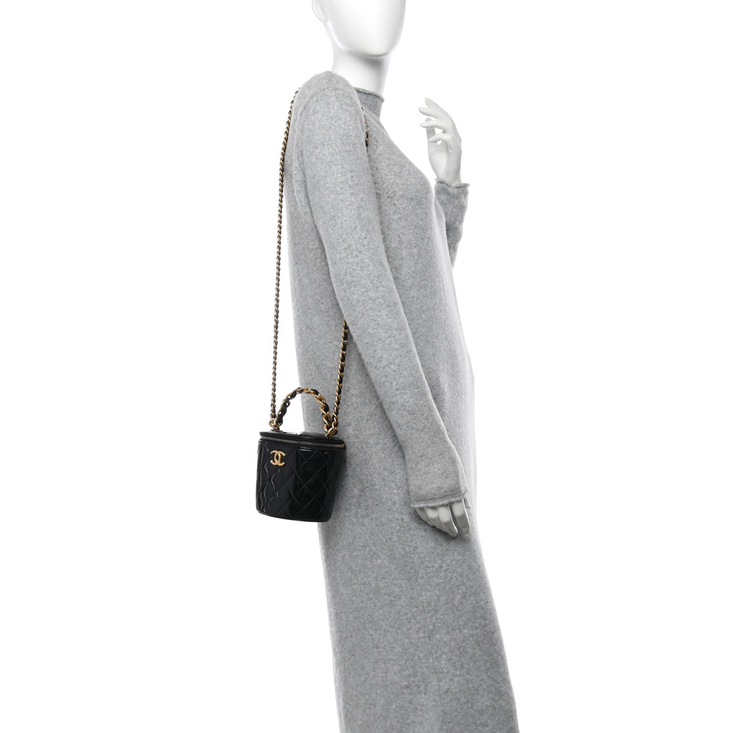 Chanel Patent Quilted Afternoon Tea Top Handle Mini Vanity Case With Chain Black Black 2 of 11