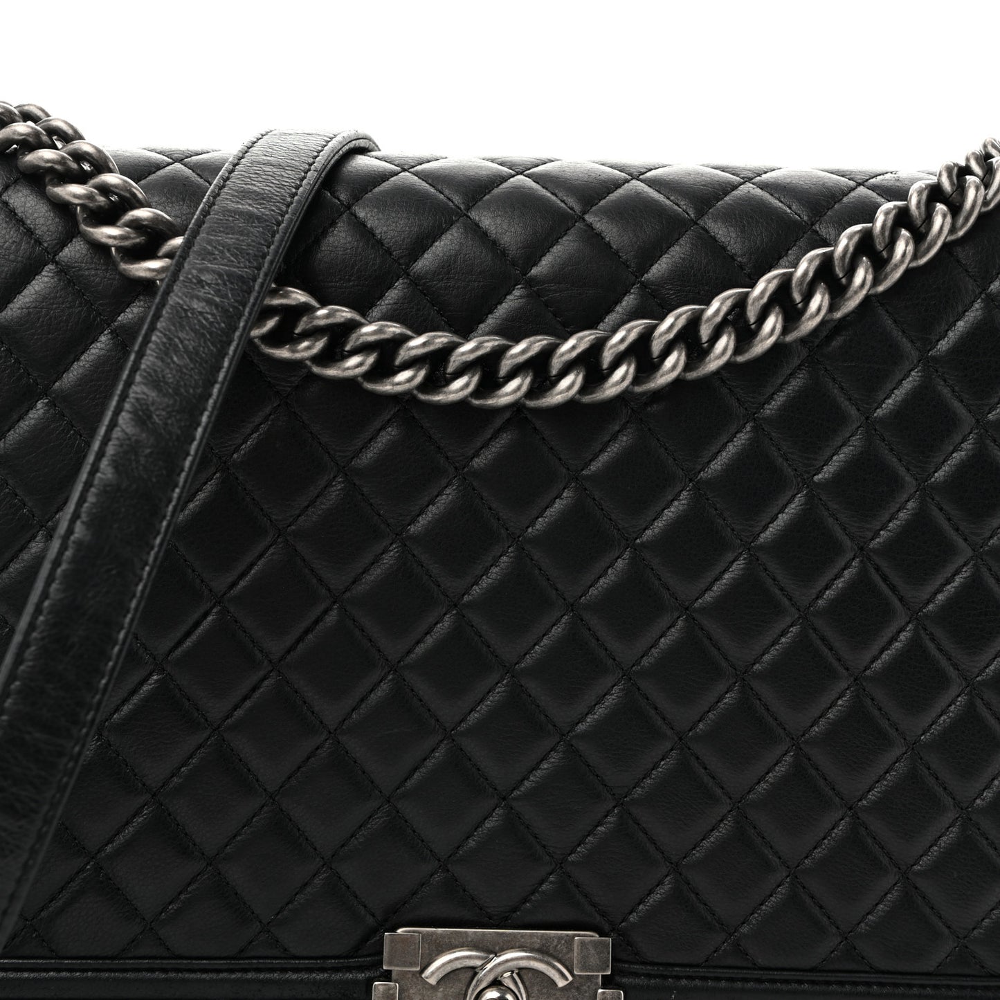 Calfskin Quilted Large Boy Flap Black