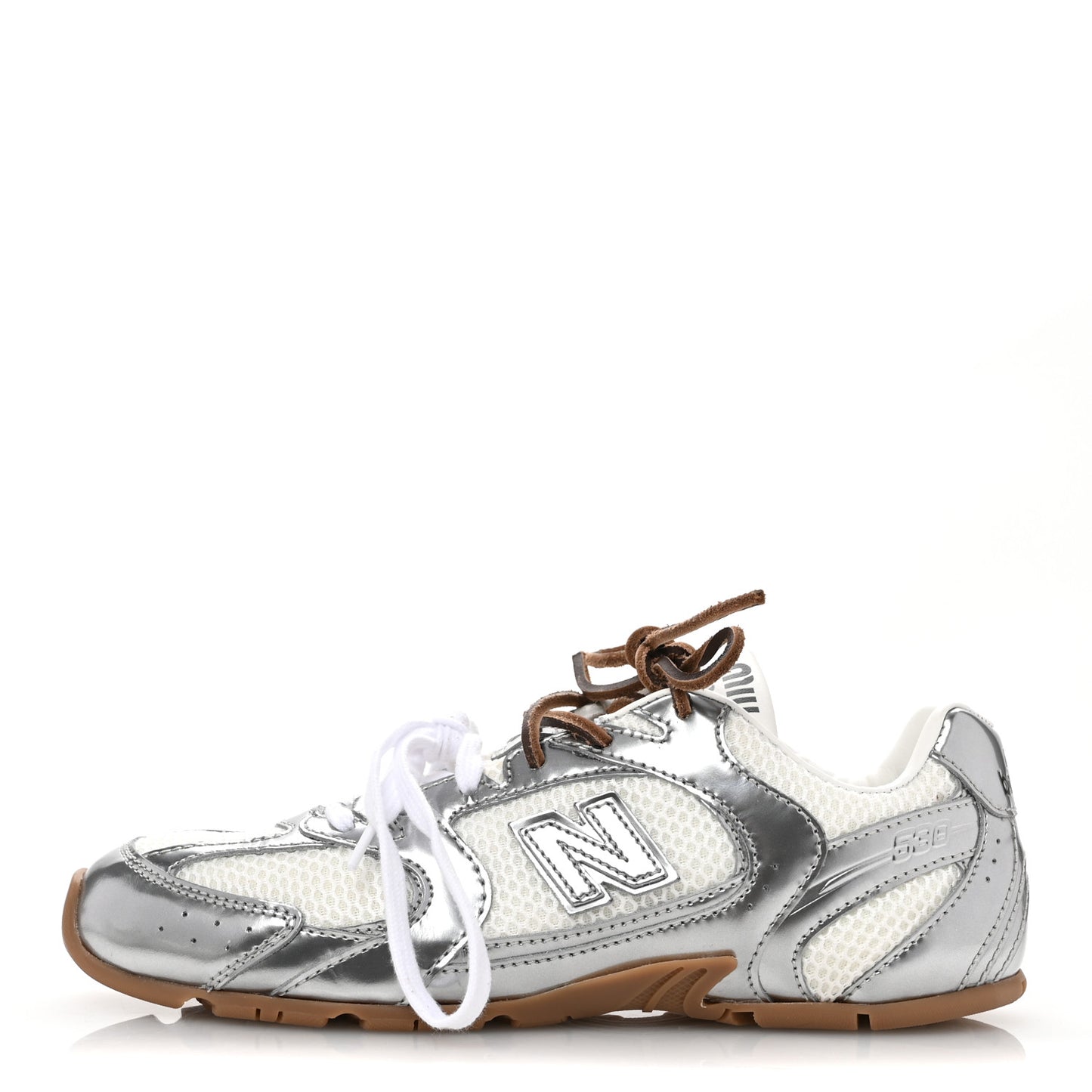 X NEW BALANCE Metallic Calfskin Mesh 530 SL Sneakers 37.5 Argento