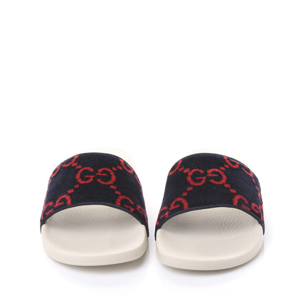 Gucci Velvet GG Monogram Slide Sandals 42 Blue Red 2 of 9