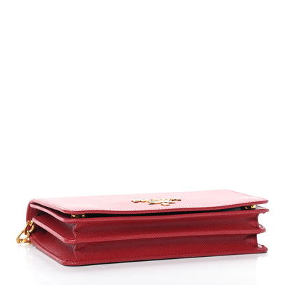 Prada Saffiano Lux Chain Wallet Fuoco 4 of 8