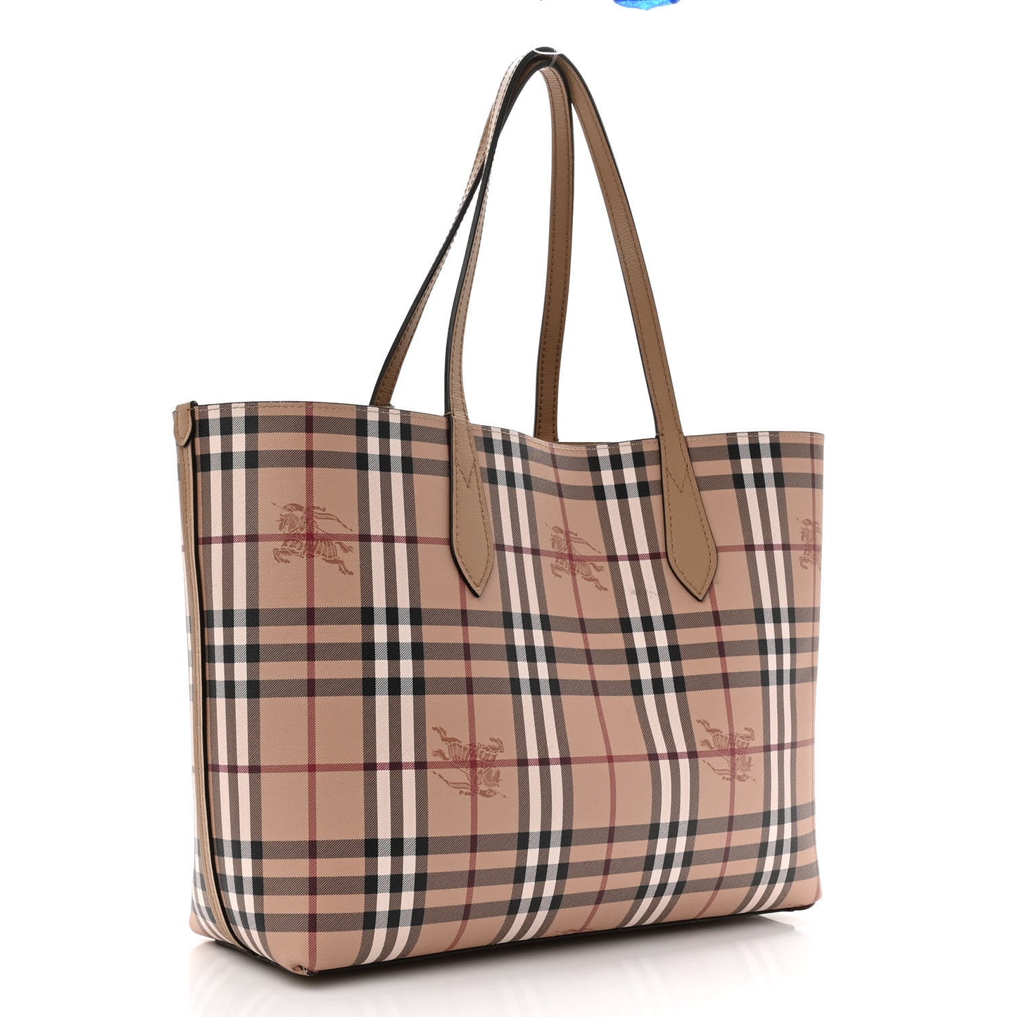 Grainy Calfskin Haymarket Check Medium Reversible Tote Camel