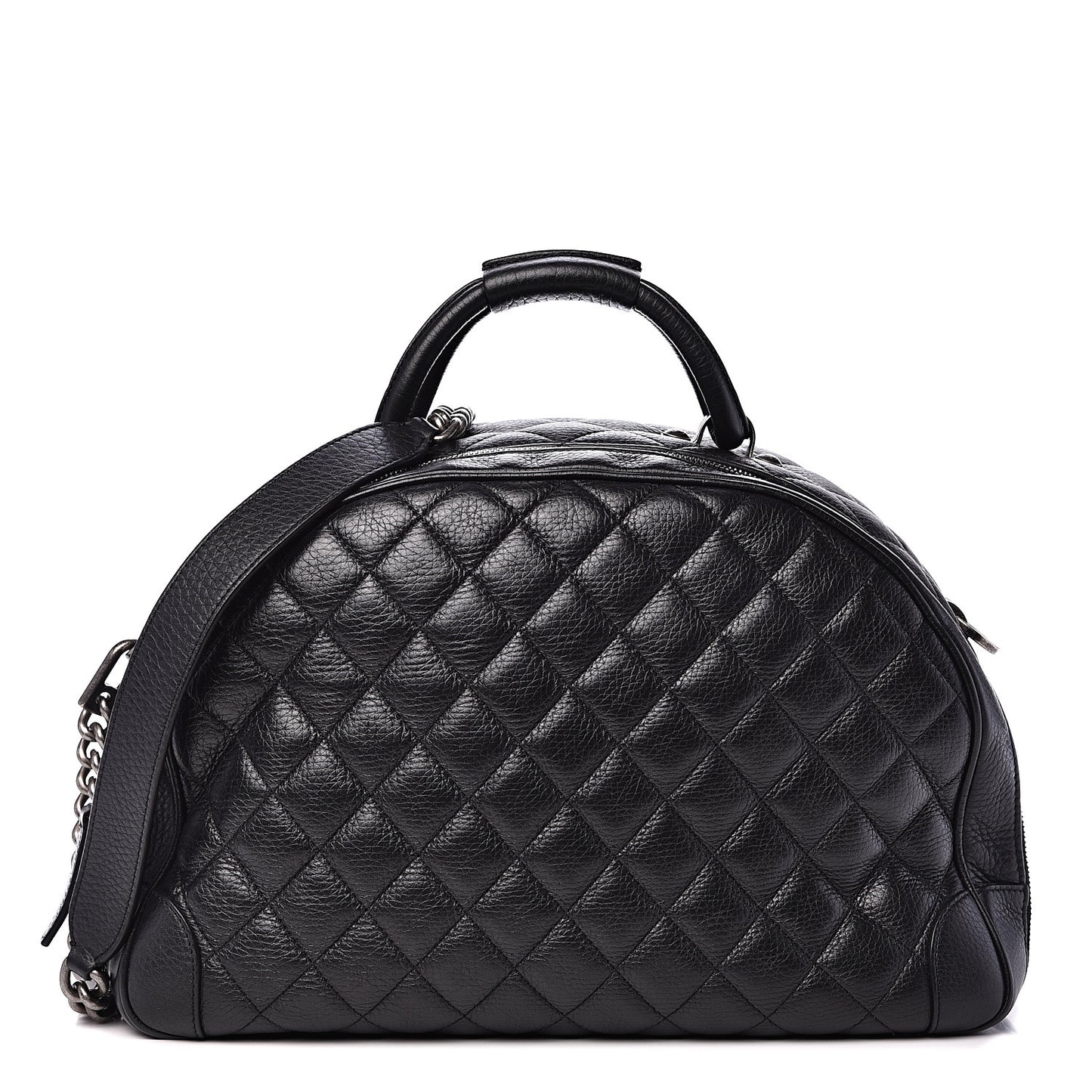 Calfskin Quilted Medium Airlines Round Trip Bowling Bag Black