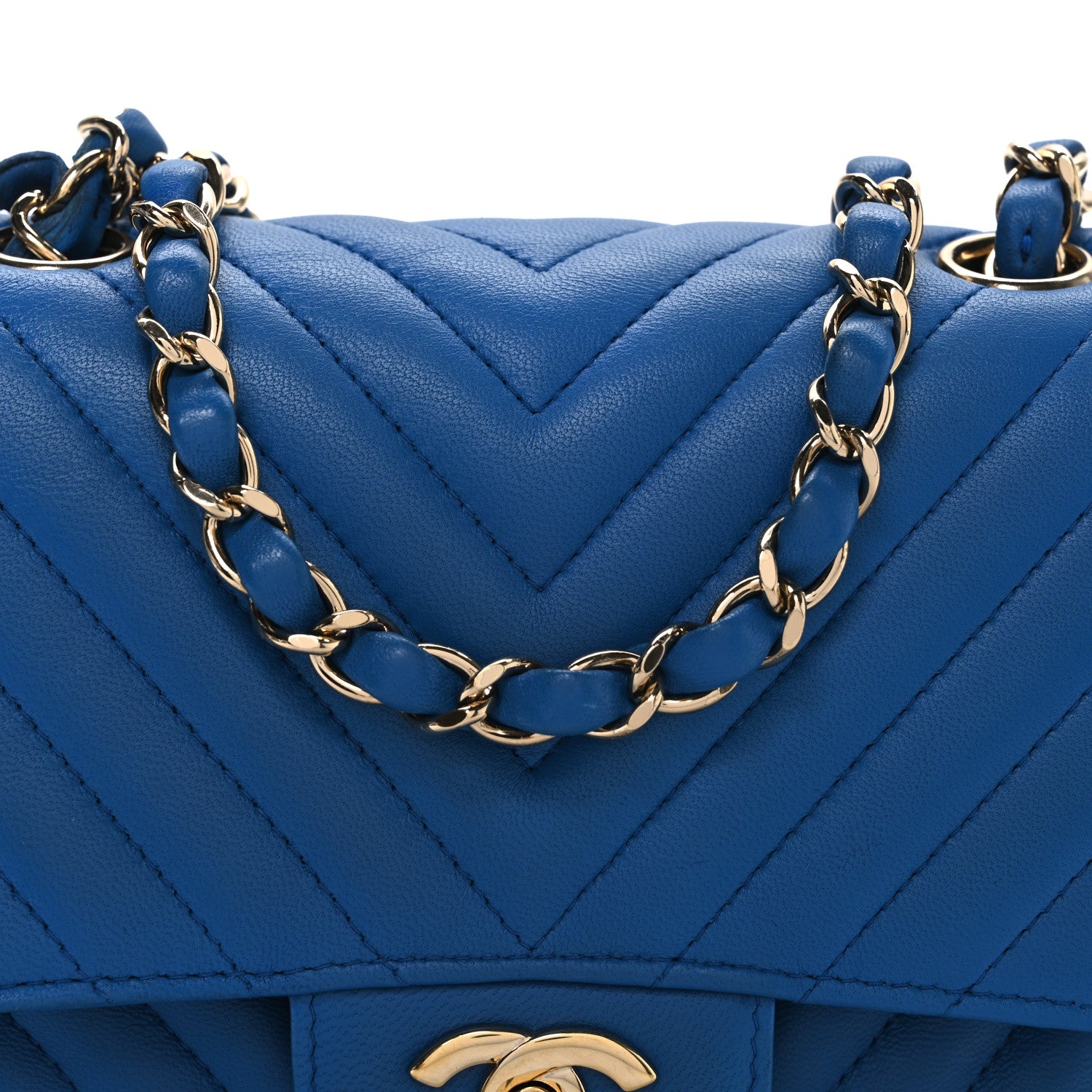 Chanel Lambskin Chevron Quilted Mini Square Flap Blue 8 of 10