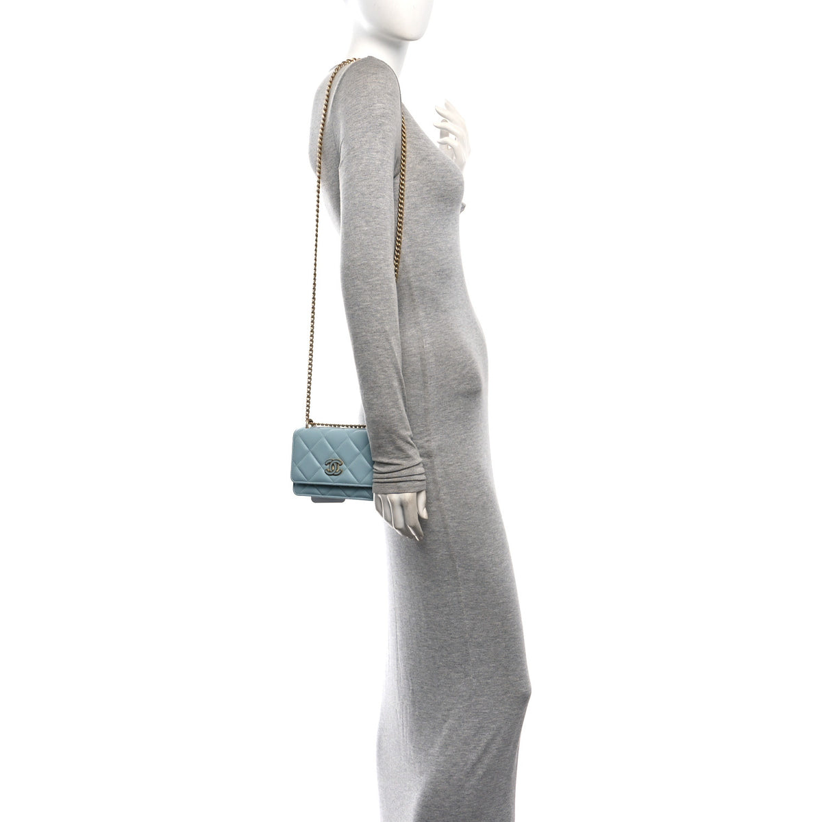 Chanel Lambskin Enamel Quilted Pending CC Clutch With Chain Light Blue 3 of 10