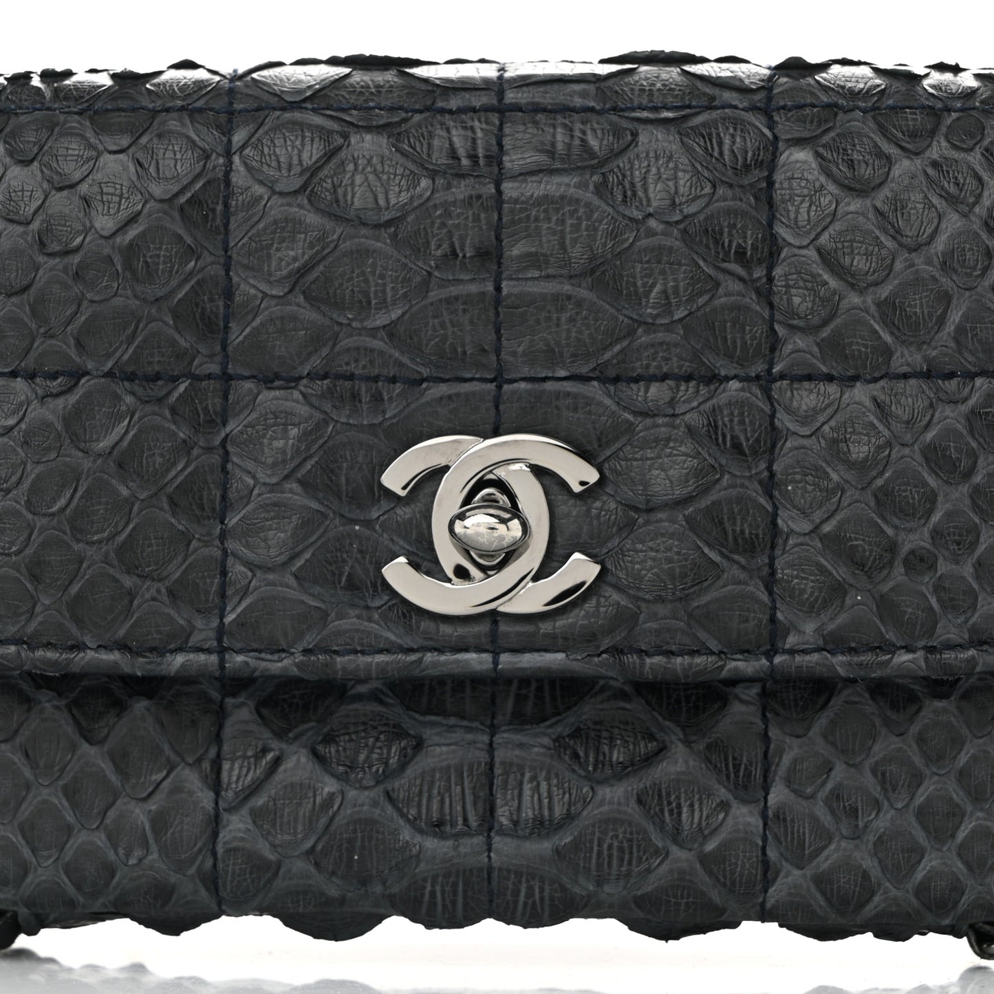 Snakeskin 3 Chain Flap Dark Blue