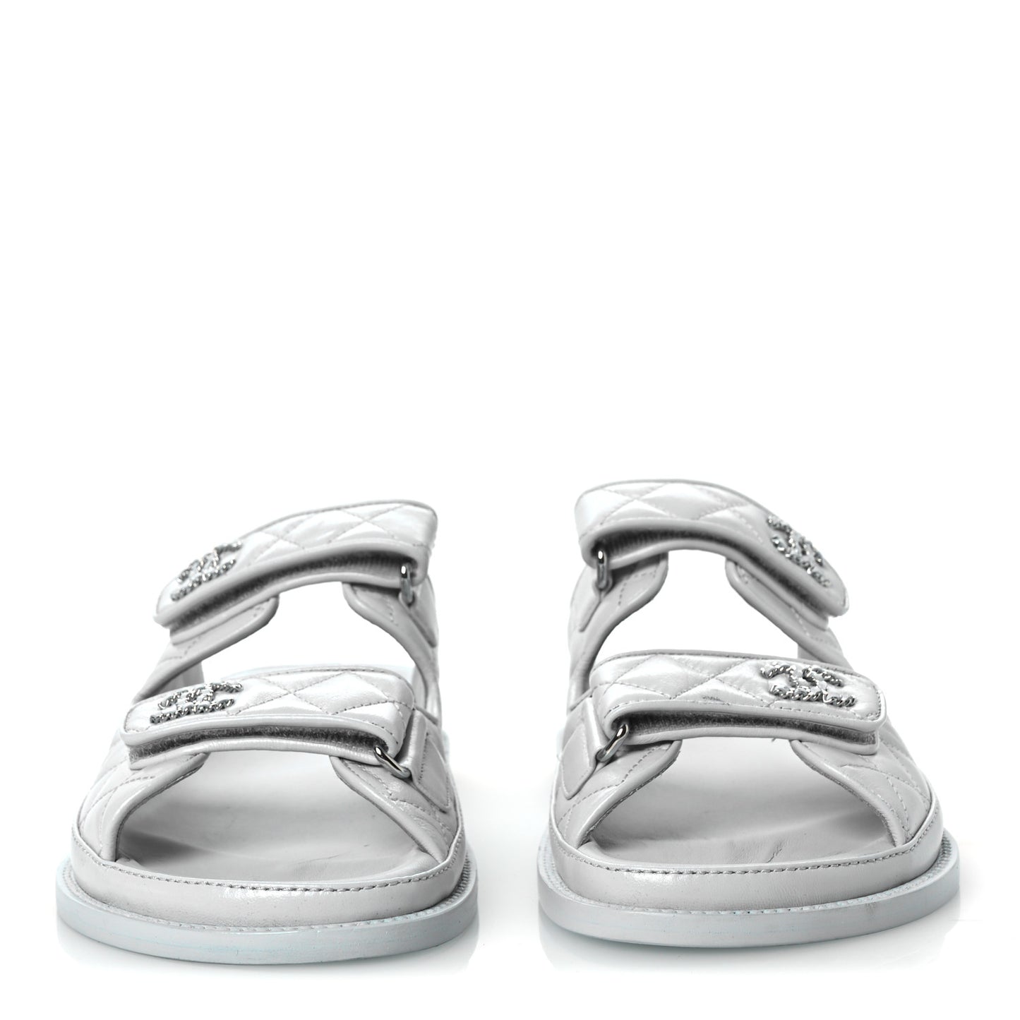Laminated Lambskin Quilted Velcro Dad Chain CC Slide Sandals 37.5 Light Blue
