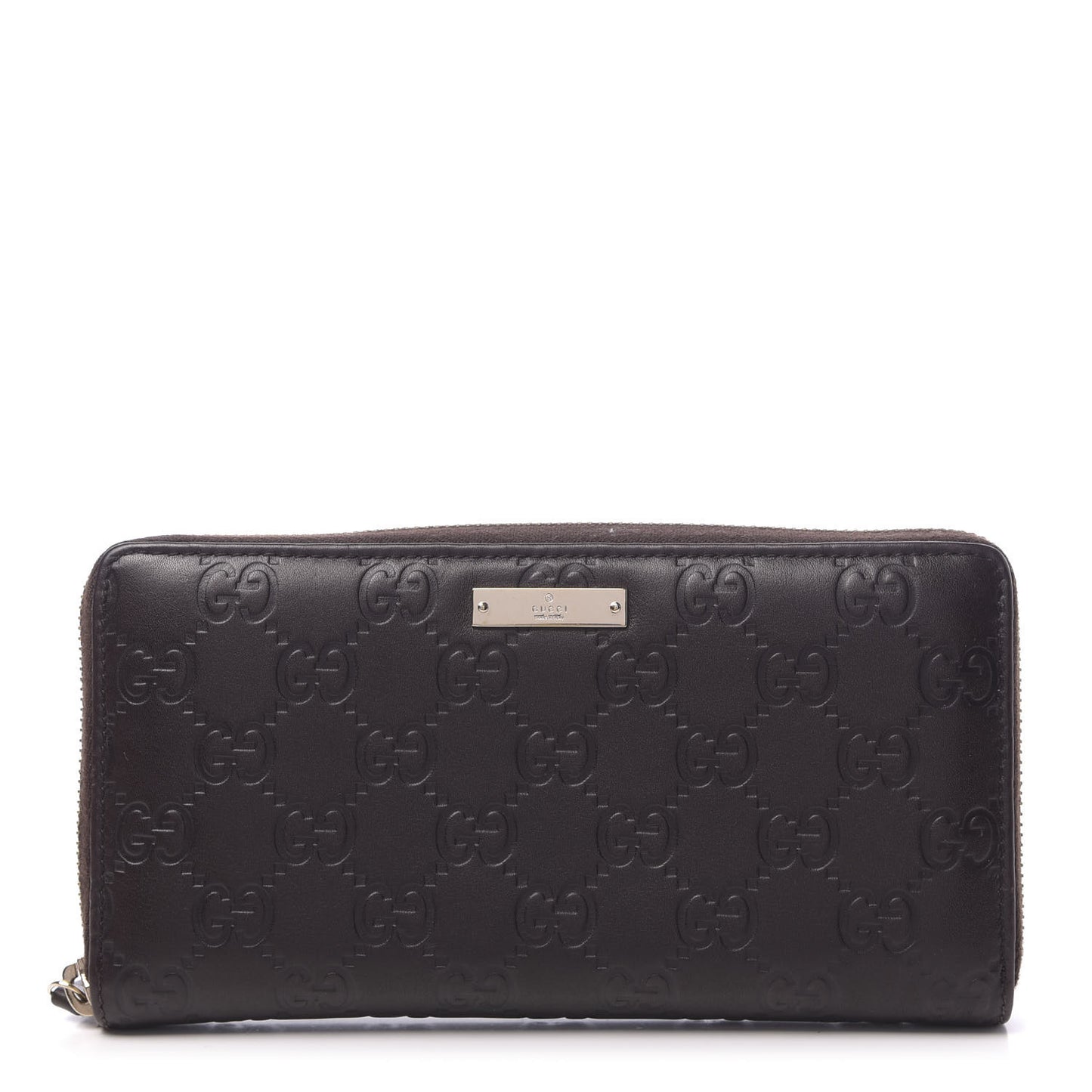 Guccissima Margaux Calfskin Metal Bar Zip Around Wallet Chocolate