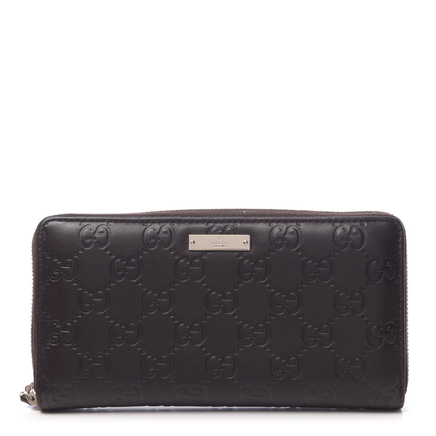 Gucci Guccissima Margaux Calfskin Metal Bar Zip Around Wallet Chocolate 1 of 9