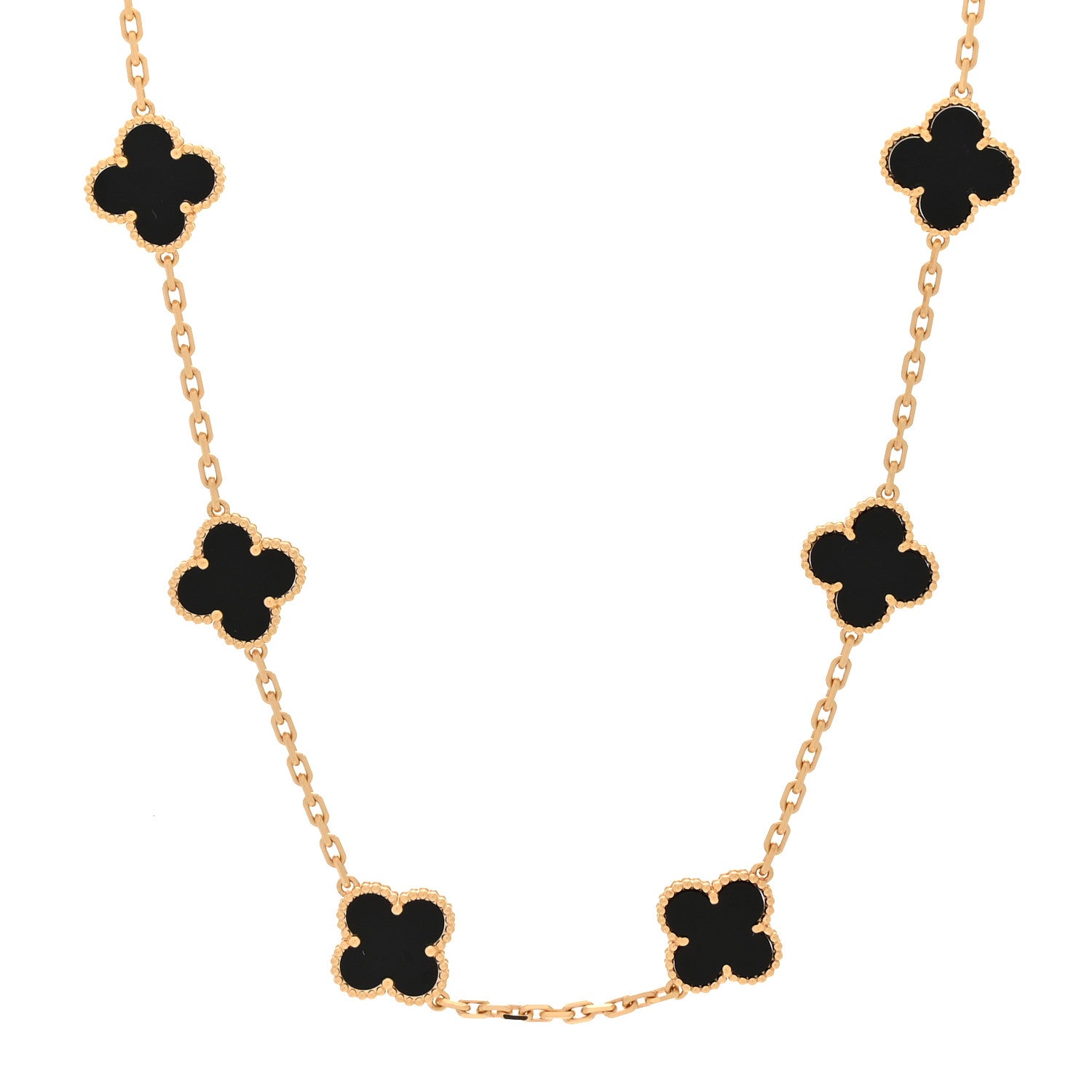 Van Cleef & Arpels 18K Yellow Gold Black Onyx 10 Motifs Vintage Alhambra Necklace 1 of 6