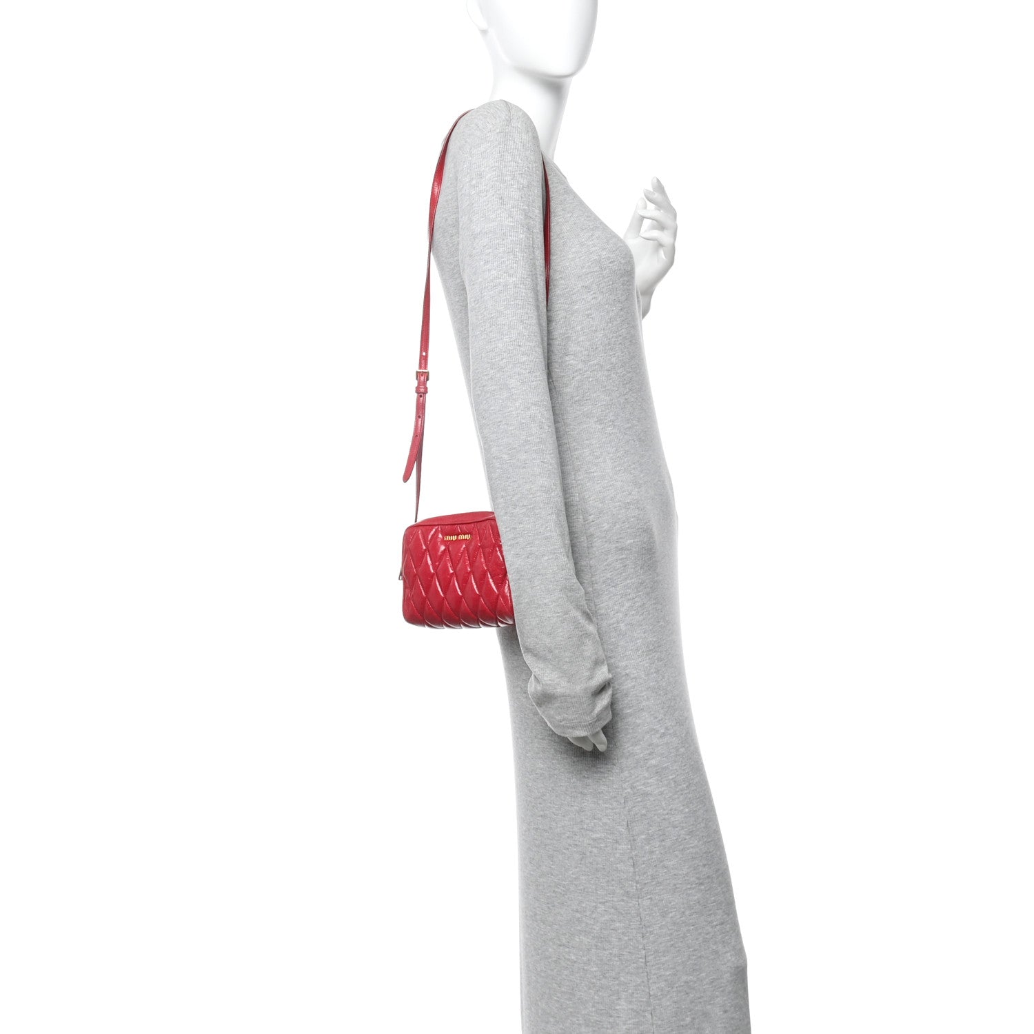 Miu Miu Vitello Shine Quilted Camera Bag Cherry 2 of 16