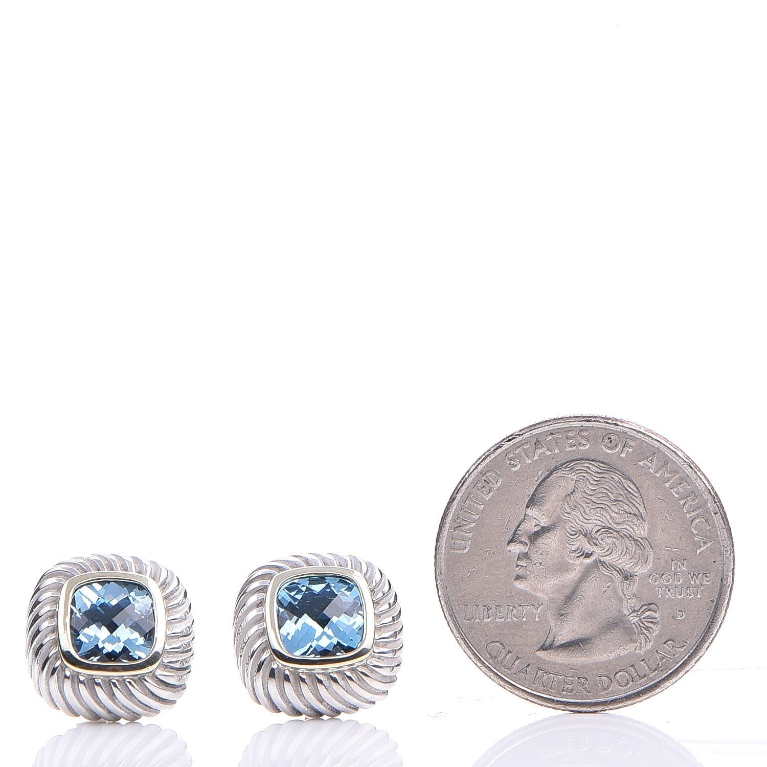 David Yurman Sterling Silver 14K Yellow Gold Blue Topaz 13mm Albion Earrings 2 of 4