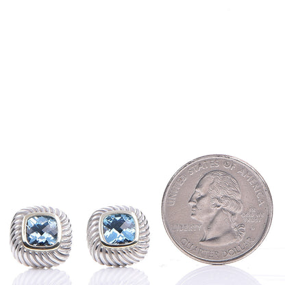 David Yurman Sterling Silver 14K Yellow Gold Blue Topaz 13mm Albion Earrings 2 of 4