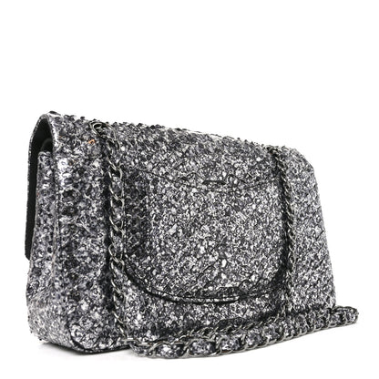 Chanel Metallic Snakeskin Medium Double Flap Black Silver 3 of 11