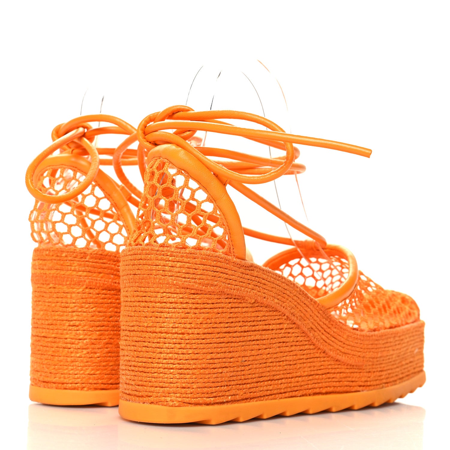 Bottega Veneta Mesh Lambskin Sporty Web Stretch Ankle Tie Espadrilles 38 Tangerine 5 of 9