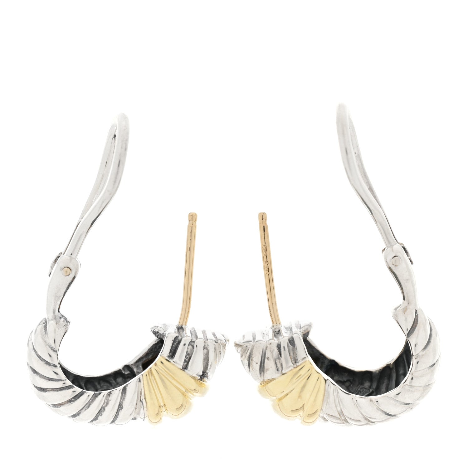 David Yurman Sterling Silver 14K Yellow Gold Thoroughbred Shrimp Earrings 3 of 5