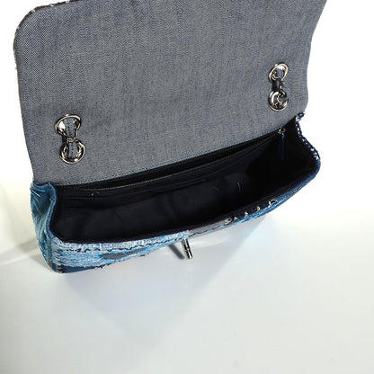 Chanel Denim Tweed Patchwork Medium Single Flap Blue 5 of 8