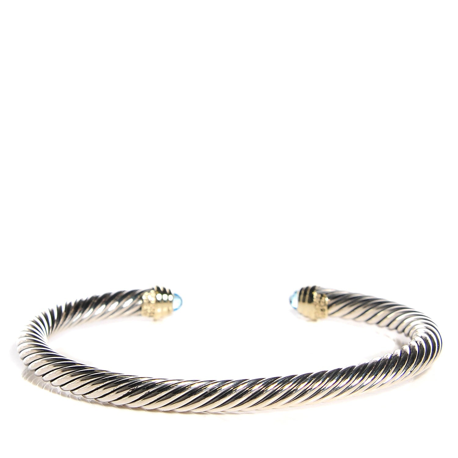 David Yurman Sterling Silver 14K Yellow Gold Blue Topaz 5mm Cable Classics Petite Color Bracelet 5 of 7