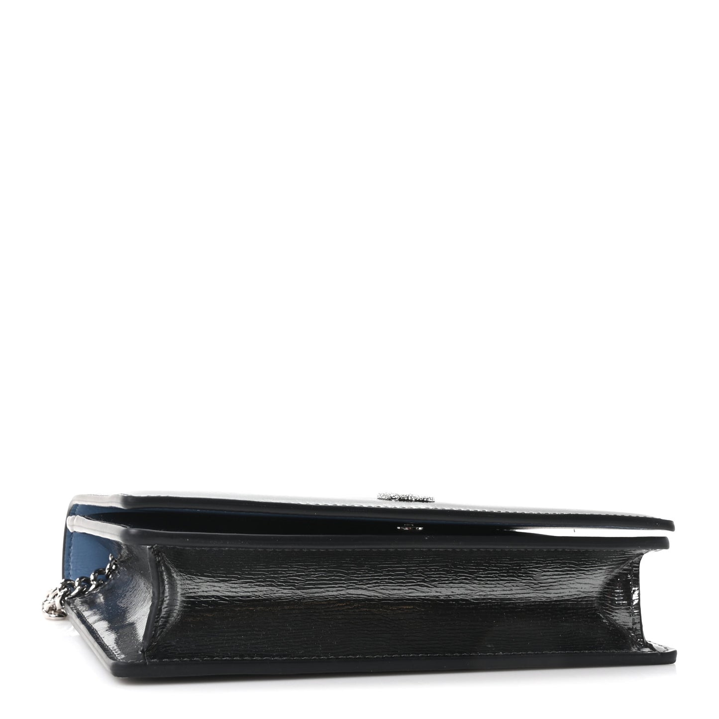 Textured Patent Bi-color GG Marmont Wallet on Chain  Silver Blue