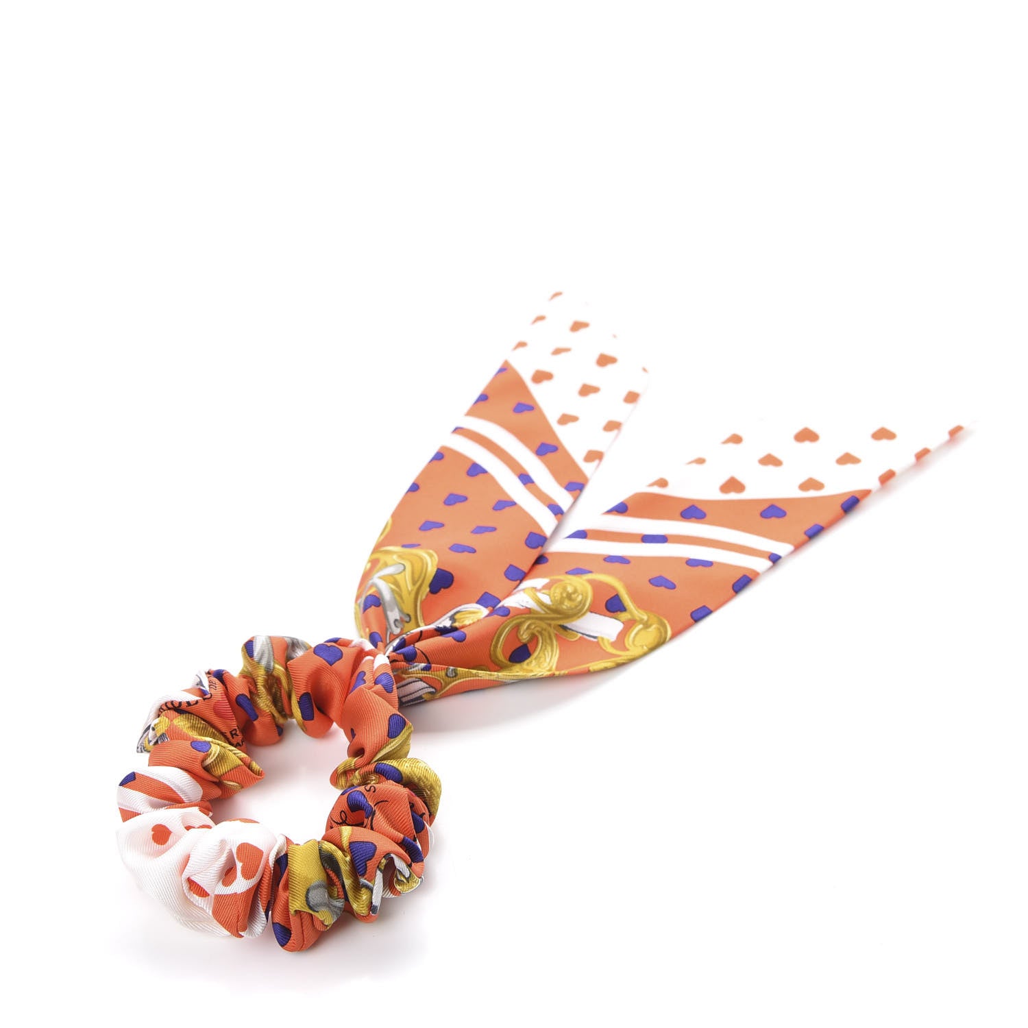 Hermes Silk Brides de Gala Love Twilly Scrunchie Orange White 1 of 6