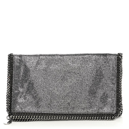 Stella McCartney Metallic Glitter Fold Over Falabella Clutch Silver 1 of 9
