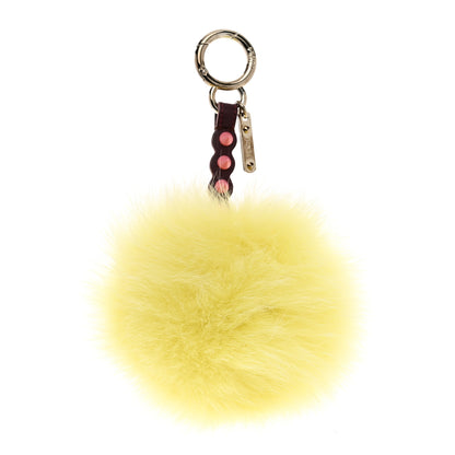 Fendi Fox Fur Vitello Dolce Studded Pom Pom Bag Charm Yellow 1 of 3