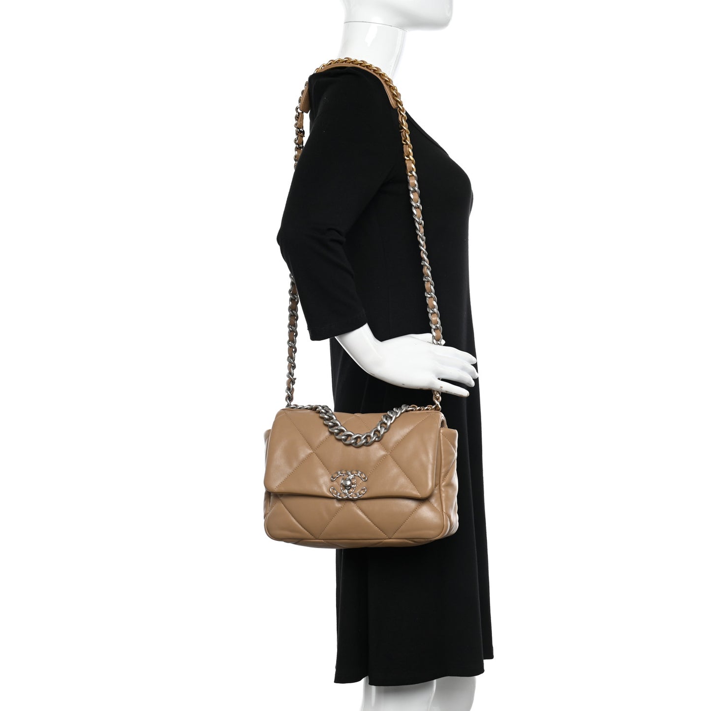 Lambskin Quilted Medium Chanel 19 Flap Dark Beige