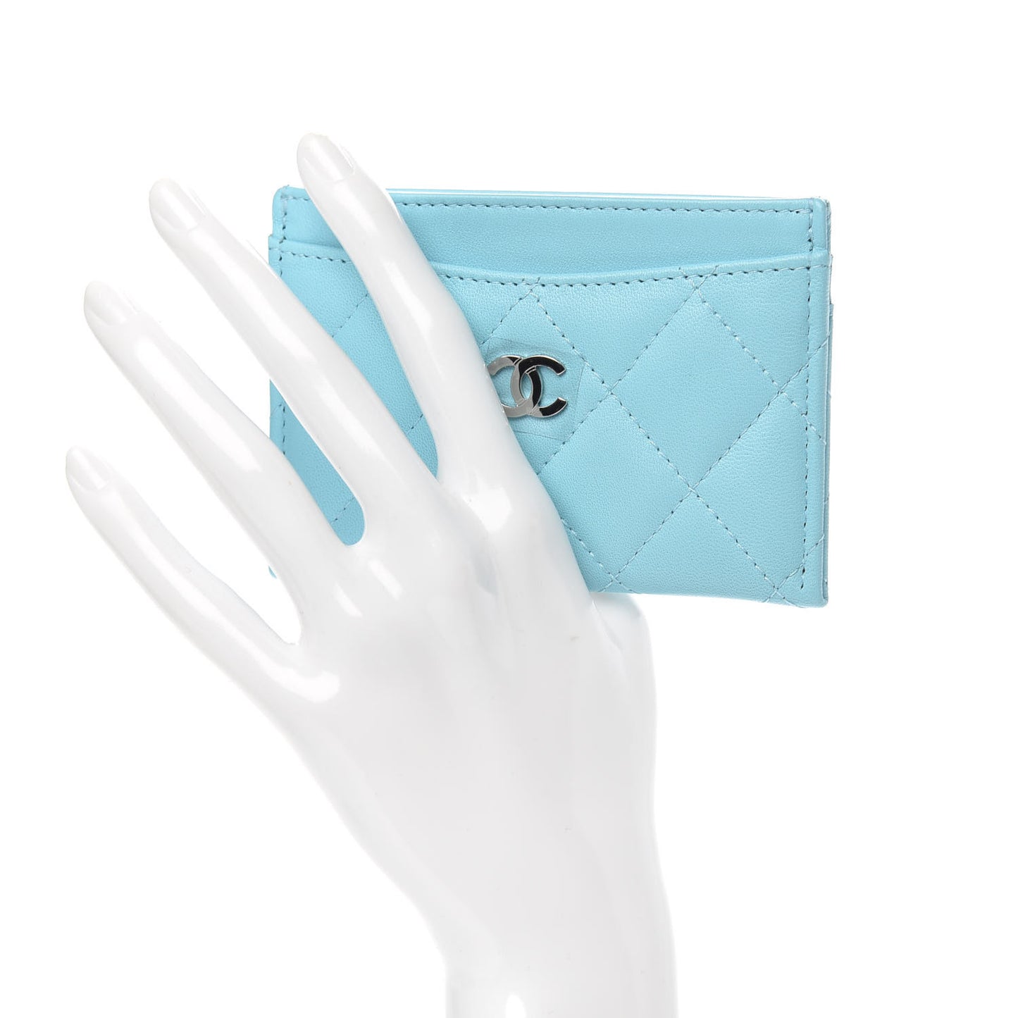 Lambskin Quilted Card Holder Neon Blue