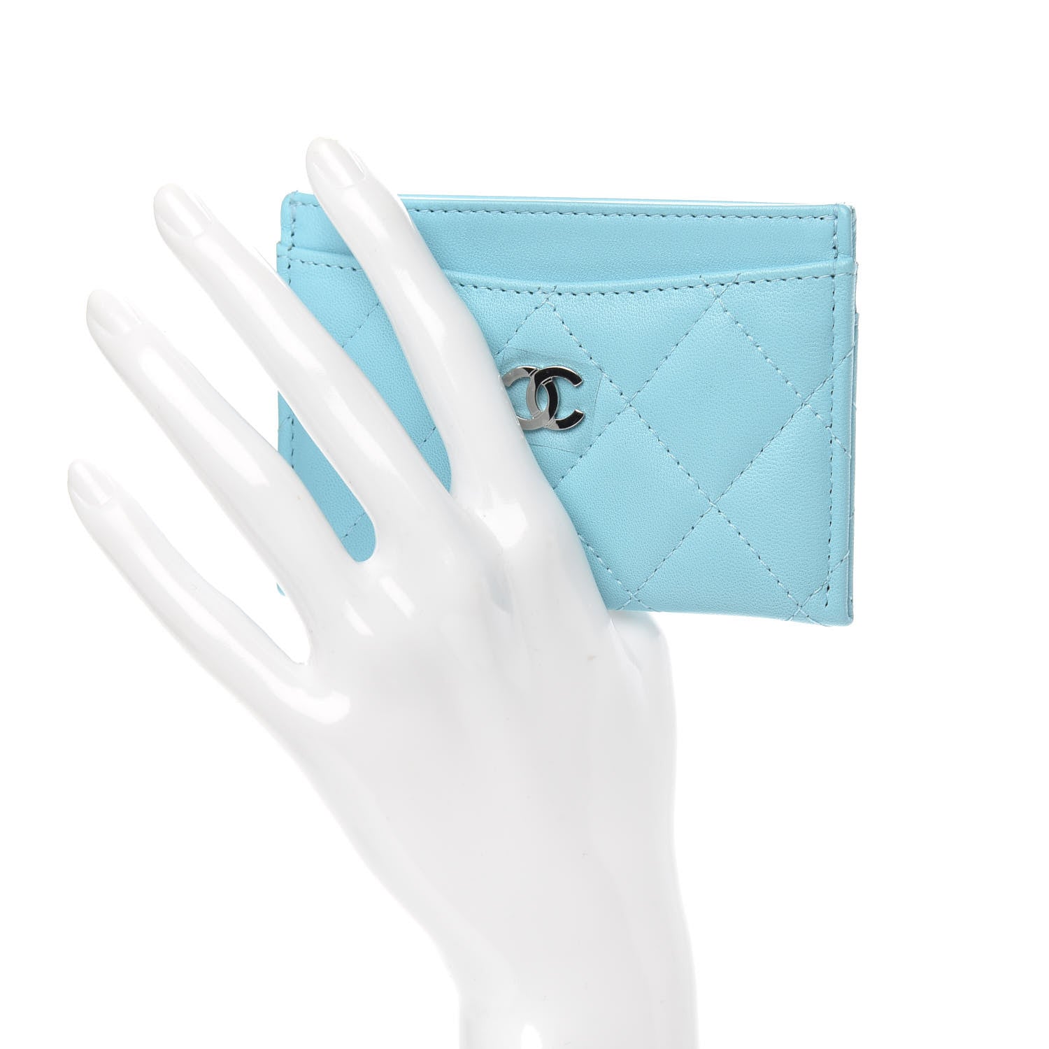 Chanel Lambskin Quilted Card Holder Neon Blue 2 of 9