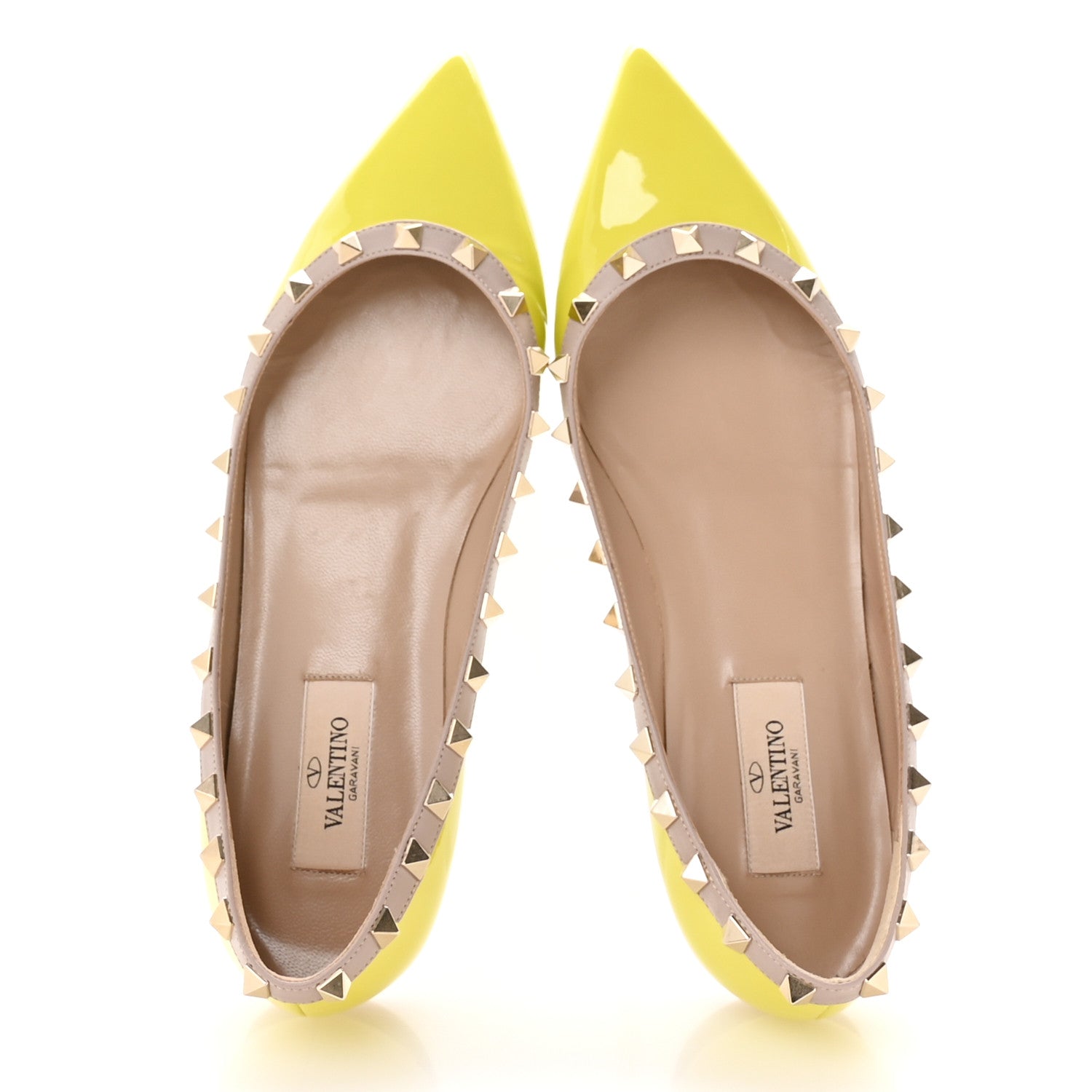 Valentino Garavani Patent Nappa Rockstud Ballerina Flats 38 Acid Yellow 2 of 9