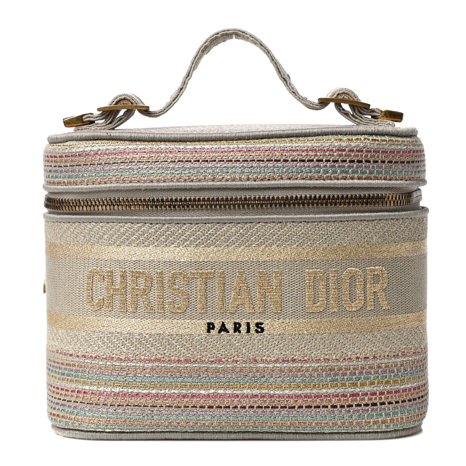 Christian Dior Canvas Embroidered Stripes Diortravel Vanity Case Multicolor 1 of 10