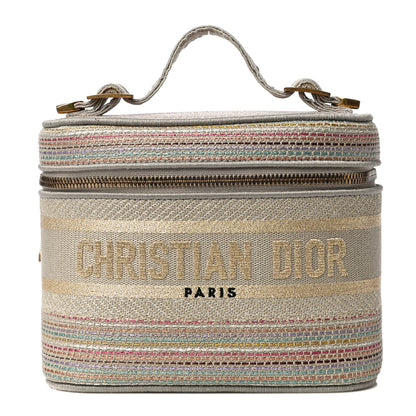 Christian Dior Canvas Embroidered Stripes Diortravel Vanity Case Multicolor 1 of 10