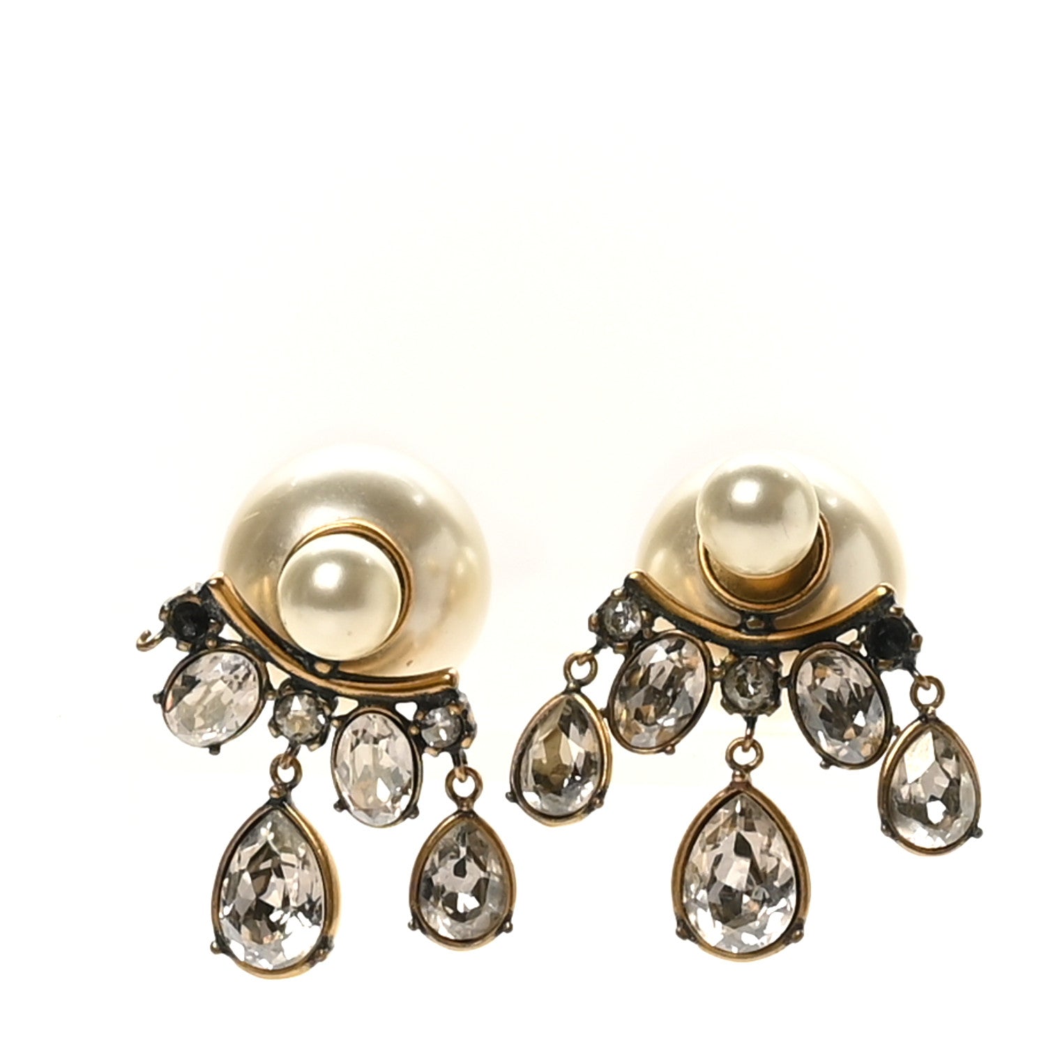Christian Dior Pearl Crystal Tribales Earrings Gold 1 of 10