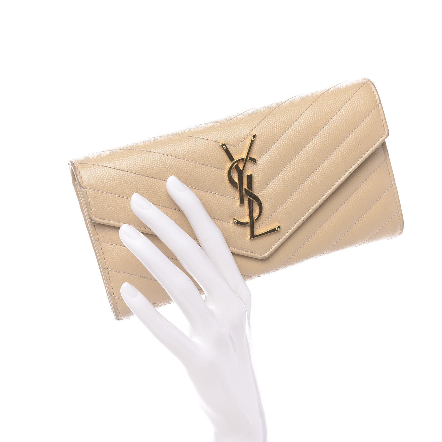 Saint Laurent Grain De Poudre Matelasse Chevron Monogram Flap Wallet Nude Powder 2 of 12