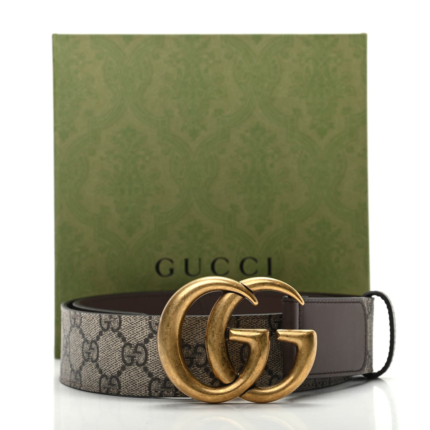 Gucci GG Supreme Monogram Matte Plutone Calfskin Double G 40mm Belt 85 34 Beige Ebony New Acero 5 of 5
