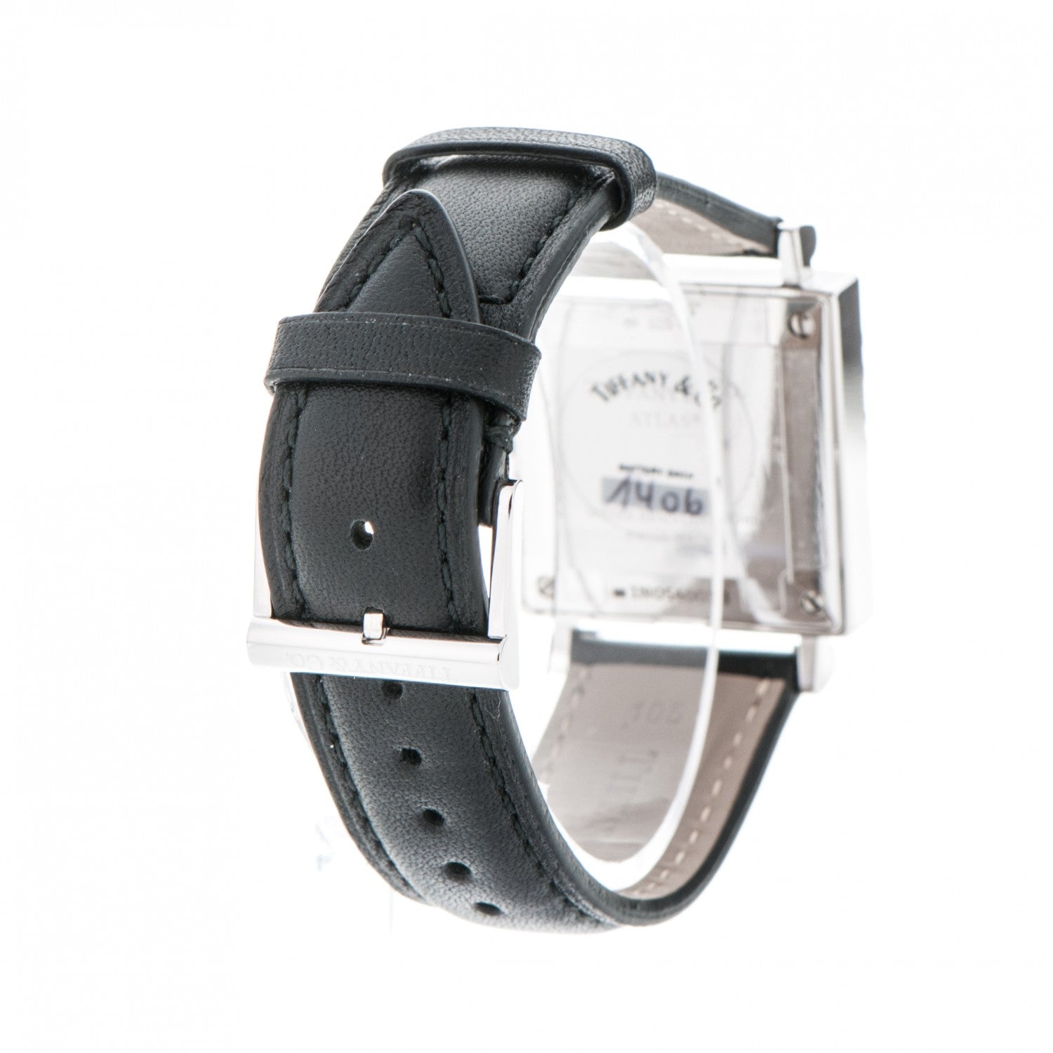 Tiffany Sterling Silver Calfskin 27mm Atlas Square Quartz Watch 3 of 5