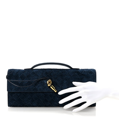 Bottega Veneta Suede Intrecciato Long Andiamo Top Handle Clutch Nocturnal 2 of 6