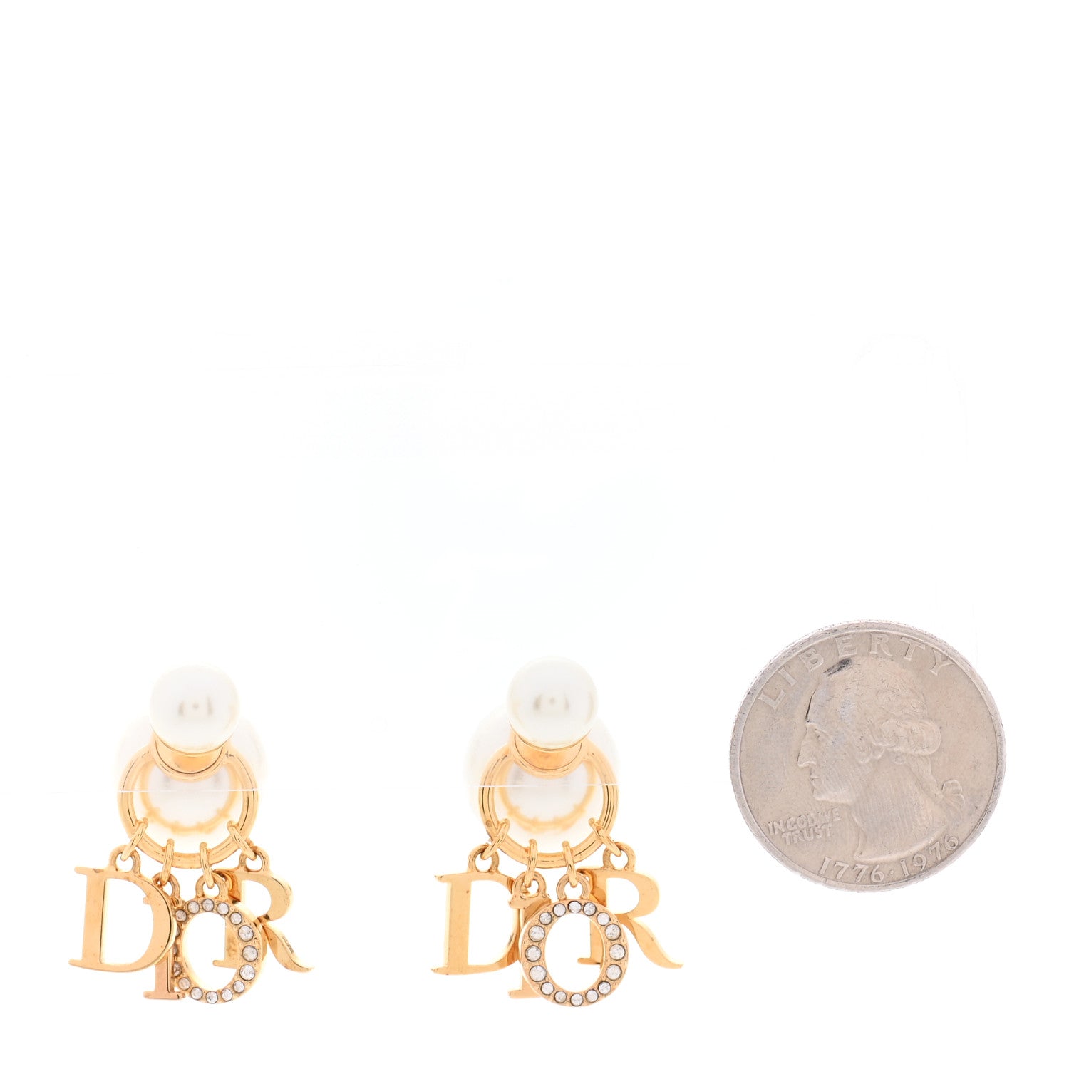 Christian Dior Pearl Crystal Tribal Logo Charms Earrings Gold 2 of 4