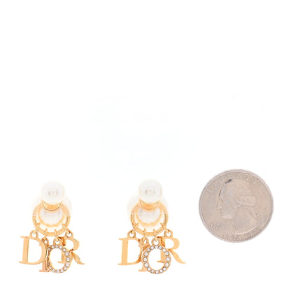 Christian Dior Pearl Crystal Tribal Logo Charms Earrings Gold 2 of 4