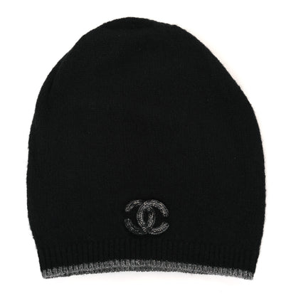 Chanel Cashmere CC Beanie Hat Black Grey 1 of 3