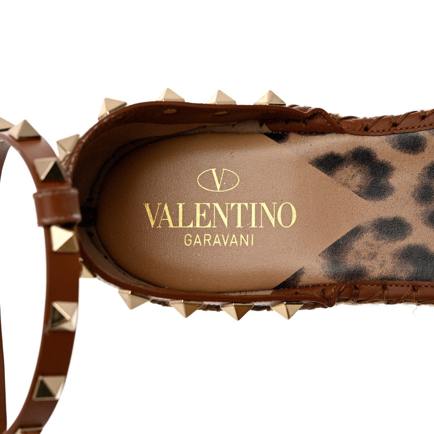 Valentino Garavani Canvas Leopard Print Rockstud Ankle Wrap Espadrille Flatform Sandals 41 Brown 7 of 15