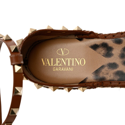 Valentino Garavani Canvas Leopard Print Rockstud Ankle Wrap Espadrille Flatform Sandals 41 Brown 7 of 15