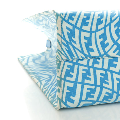 Fendi X SARAH COLEMAN Glazed Canvas Vitello King FF Vertigo Shopping Tote Bag Cyber Blue White 9 of 12