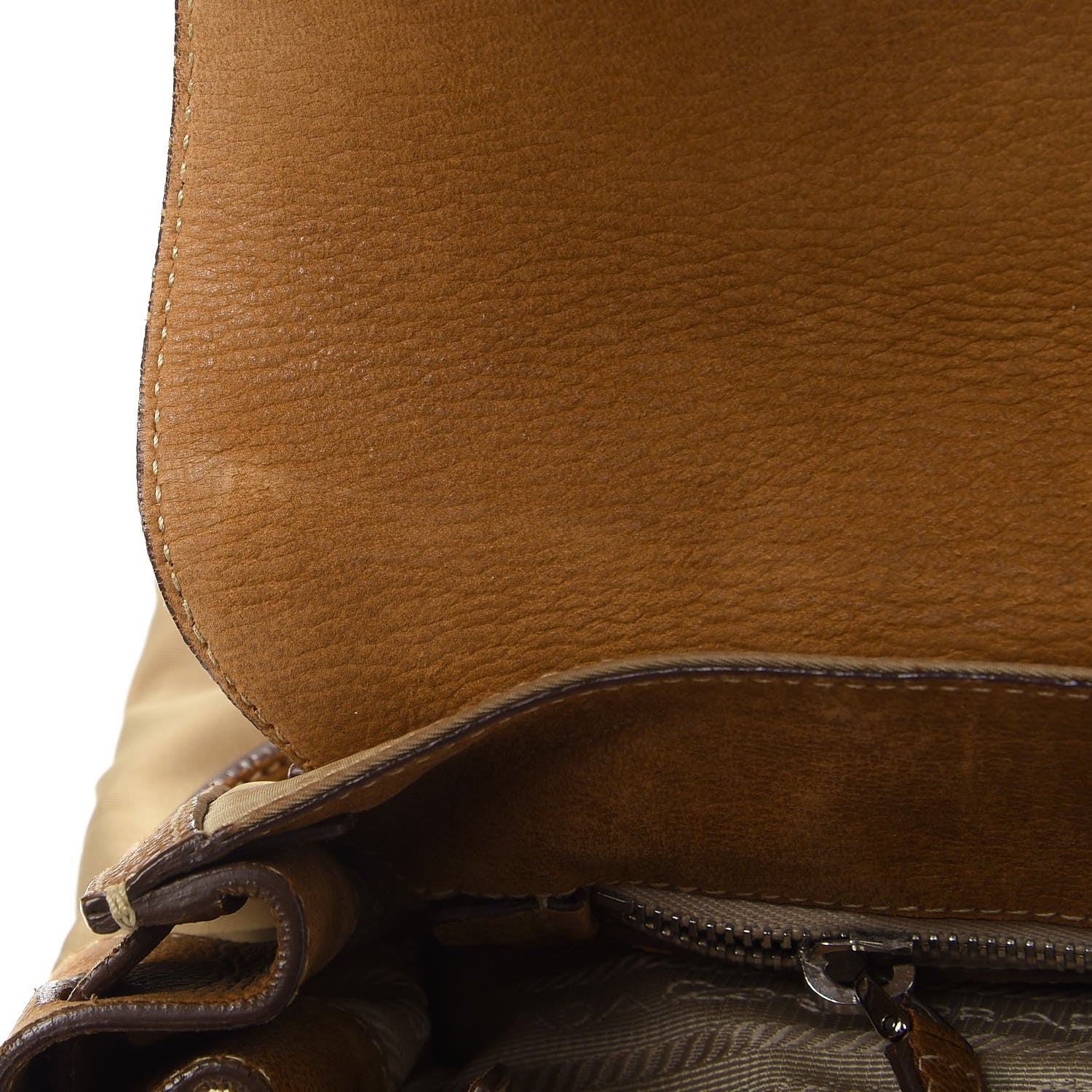 Prada Tessuto Nylon Calfskin Pushlock Satchel Brown 15 of 30