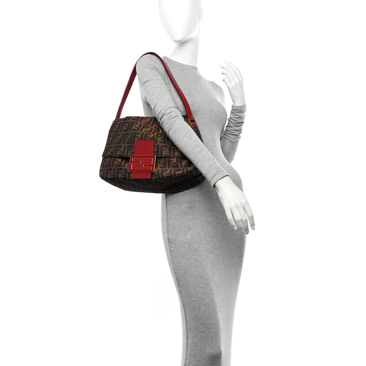 Fendi Zucca Enamel Big Forever Mama Baguette Tobacco Rosso 2 of 18